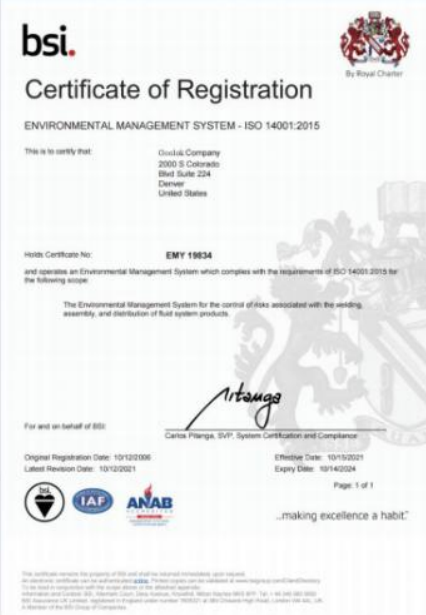 ISO 14001 certificate