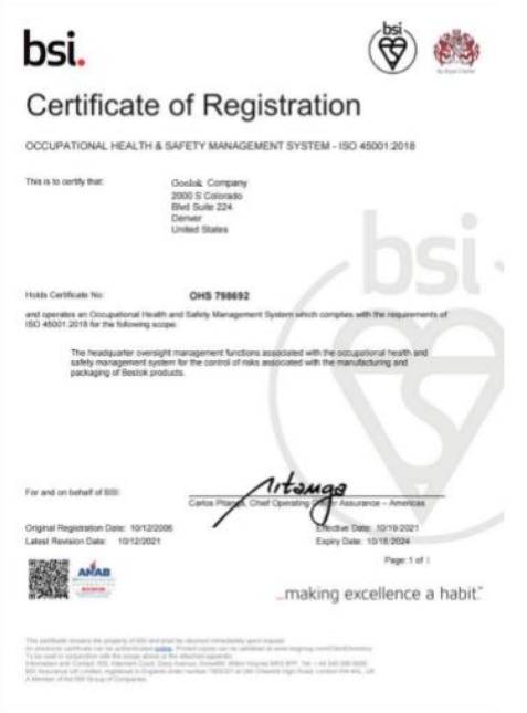 ISO 45001 certificate