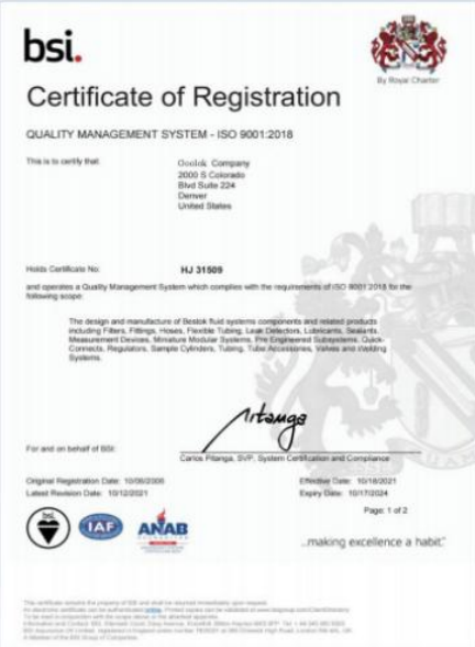 ISO 9001 certificate